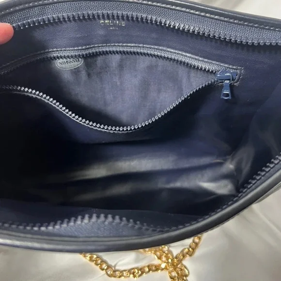 Celine Monogram Canvas Crossbody Clutch in Black and Brown with Gold Chain - Picture 10 of 16